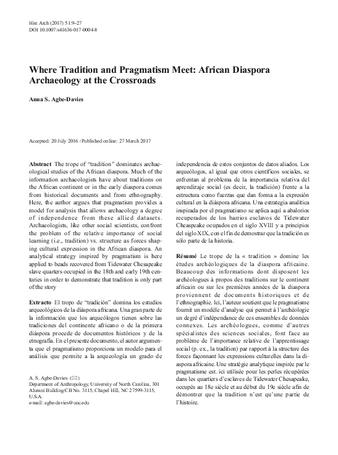 Where Tradition and Pragmatism Meet: African Diaspora Archaeology at the Crossroads thumbnail
