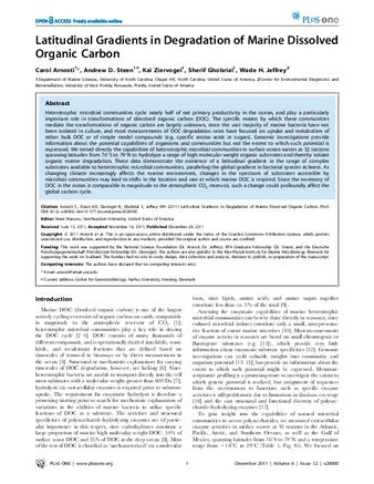 Latitudinal Gradients in Degradation of Marine Dissolved Organic Carbon thumbnail