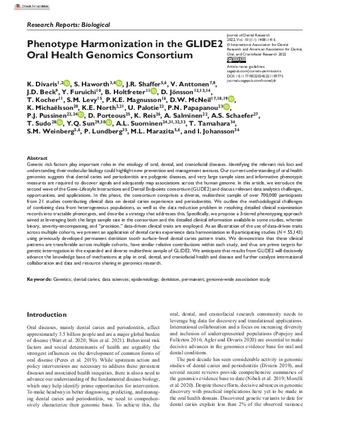 Phenotype Harmonization in the GLIDE2 Oral Health Genomics Consortium thumbnail