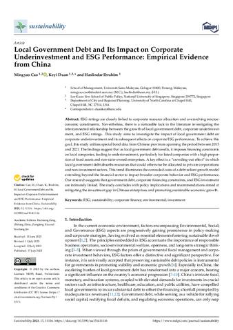Local Government Debt and Its Impact on Corporate Underinvestment and ESG Performance: Empirical Evidence from China thumbnail