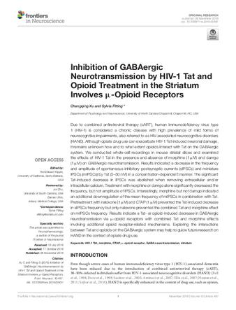 Inhibition of GABAergic Neurotransmission by HIV-1 Tat and Opioid Treatment in the Striatum Involves μ-Opioid Receptors thumbnail