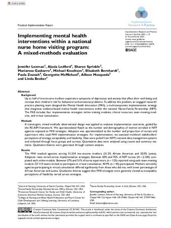 Implementing mental health interventions within a national nurse home visiting program: A mixed-methods evaluation thumbnail