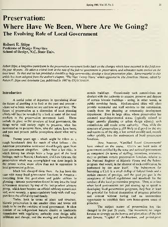 Preservation: Where Have We Been, Where Are We Going? The Evolving Role of Local Government thumbnail