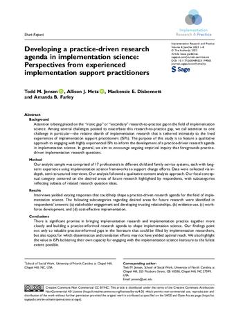 Developing a practice-driven research agenda in implementation science: Perspectives from experienced implementation support practitioners thumbnail
