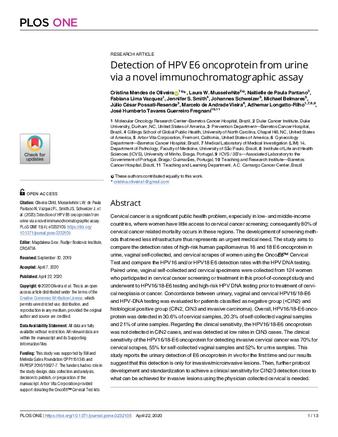 Detection of HPV E6 oncoprotein from urine via a novel immunochromatographic assay thumbnail