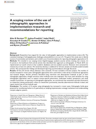 A scoping review of the use of ethnographic approaches in implementation research and recommendations for reporting thumbnail