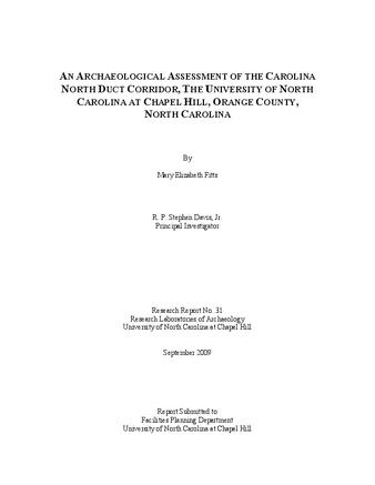 An Archaeological Assessment of the Carolina North Duct Corridor, The University of North Carolina at Chapel Hill, Orange County, North Carolina thumbnail