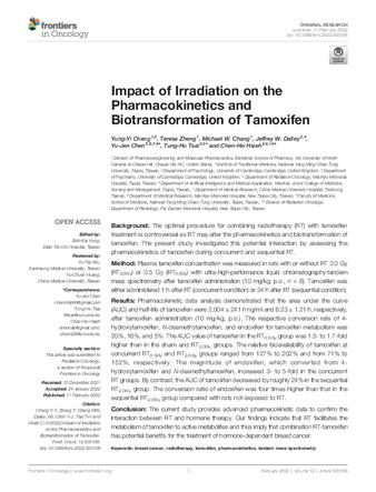 Impact of Irradiation on the Pharmacokinetics and Biotransformation of Tamoxifen thumbnail