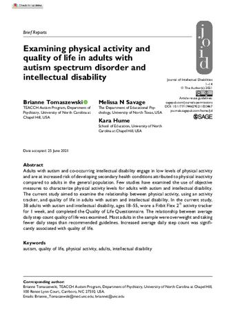 Examining physical activity and quality of life in adults with autism spectrum disorder and intellectual disability thumbnail