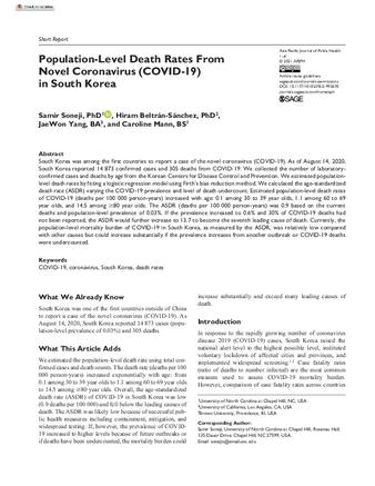 Population-Level Death Rates From Novel Coronavirus (COVID-19) in South Korea thumbnail