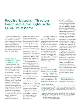 Populist Nationalism Threatens Health and Human Rights in the COVID-19 Response thumbnail