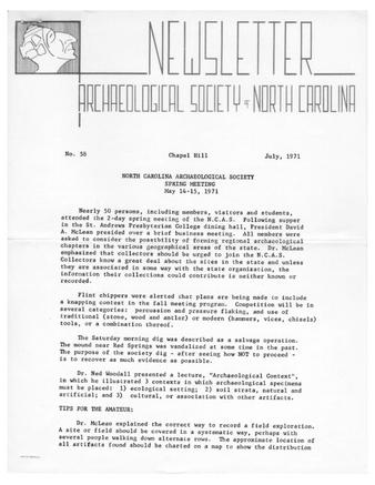 Newsletter of the Archaeological Society of North Carolina Number 58 thumbnail