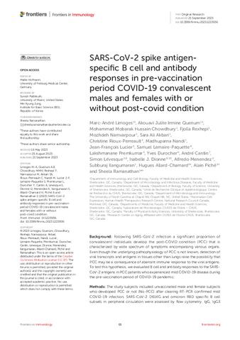 SARS-CoV-2 spike antigen-specific B cell and antibody responses in pre-vaccination period COVID-19 convalescent males and females with or without post-covid condition thumbnail