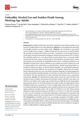 Unhealthy Alcohol Use and Sudden Death Among Working-Age Adults thumbnail