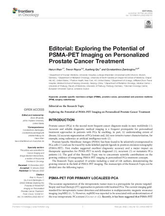 Editorial: Exploring the Potential of PSMA-PET Imaging on Personalized Prostate Cancer Treatment thumbnail