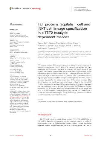 TET proteins regulate T cell and iNKT cell lineage specification in a TET2 catalytic dependent manner thumbnail