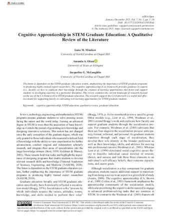 Cognitive Apprenticeship in STEM Graduate Education: A Qualitative Review of the Literature thumbnail