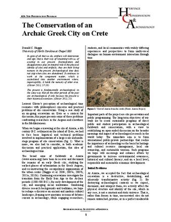 Some thoughts on conservation of an Archaic Greek City on Crete
