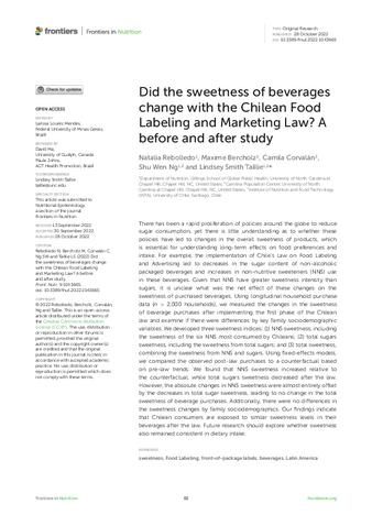 Did the sweetness of beverages change with the Chilean Food Labeling and Marketing Law? A before and after study thumbnail