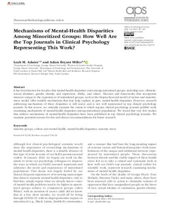 Mechanisms of Mental-Health Disparities Among Minoritized Groups: How Well Are the Top Journals in Clinical Psychology Representing This Work? thumbnail