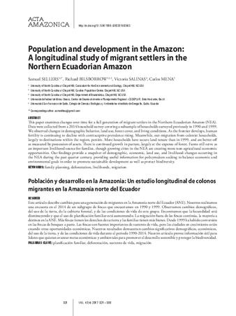 Population and development in the Amazon: A longitudinal study of migrant settlers in the Northern Ecuadorian Amazon thumbnail
