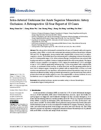 Intra-Arterial Urokinase for Acute Superior Mesenteric Artery Occlusion: A Retrospective 12-Year Report of 13 Cases thumbnail