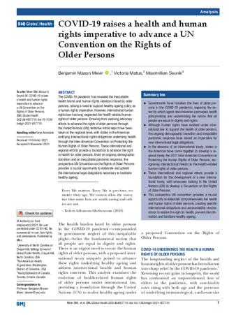 COVID-19 raises a health and human rights imperative to advance a UN Convention on the Rights of Older Persons thumbnail
