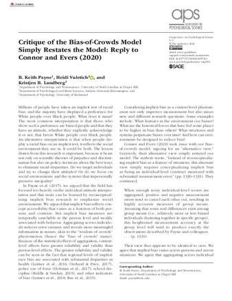 Critique of the Bias-of-Crowds Model Simply Restates the Model: Reply to Connor and Evers (2020)