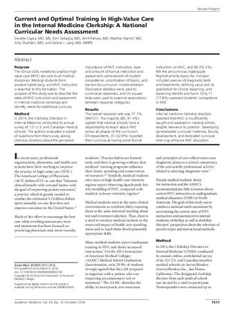 Current and Optimal Training in High-Value Care in the Internal Medicine Clerkship: A National Curricular Needs Assessment thumbnail
