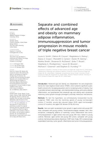 Separate and combined effects of advanced age and obesity on mammary adipose inflammation, immunosuppression and tumor progression in mouse models of triple negative breast cancer thumbnail