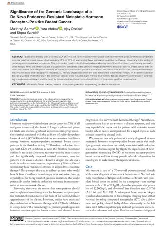 Significance of the Genomic Landscape of a De Novo Endocrine-Resistant Metastatic Hormone Receptor–Positive Breast Cancer thumbnail