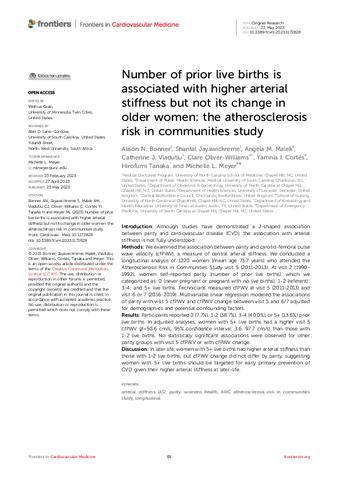 Number of prior live births is associated with higher arterial stiffness but not its change in older women: the atherosclerosis risk in communities study thumbnail