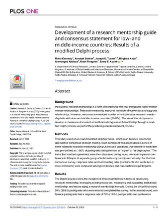 Development of a research mentorship guide and consensus statement for low- and middle-income countries: Results of a modified Delphi process thumbnail