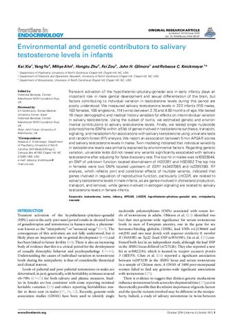 Environmental and Genetic Contributors to Salivary Testosterone Levels in Infants thumbnail