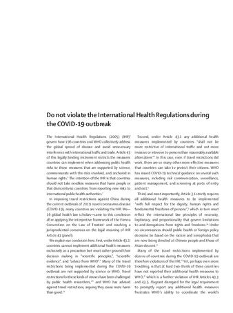 Do not violate the International Health Regulations during the COVID-19 outbreak thumbnail