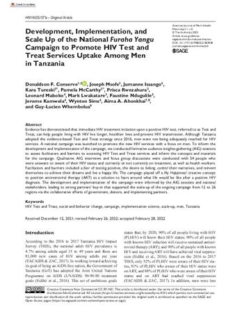 Development, Implementation, and Scale Up of the National Furaha Yangu Campaign to Promote HIV Test and Treat Services Uptake Among Men in Tanzania