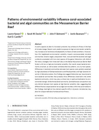 Patterns of environmental variability influence coral-associated bacterial and algal communities on the Mesoamerican Barrier Reef thumbnail