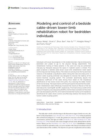 Modeling and control of a bedside cable-driven lower-limb rehabilitation robot for bedridden individuals thumbnail