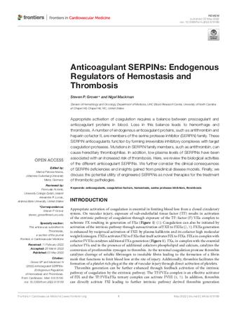 Anticoagulant SERPINs: Endogenous Regulators of Hemostasis and Thrombosis thumbnail
