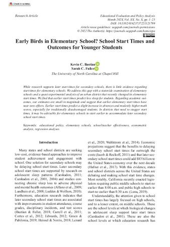 Early Birds in Elementary School? School Start Times and Outcomes for Younger Students