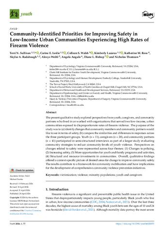 Community-Identified Priorities for Improving Safety in Low-Income Urban Communities Experiencing High Rates of Firearm Violence thumbnail
