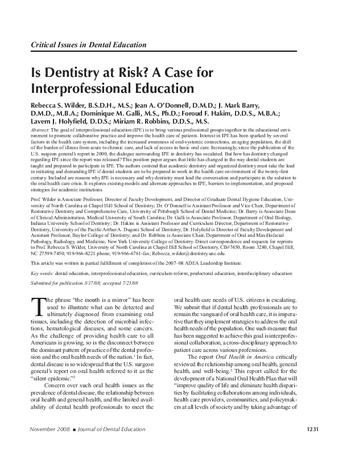 Is Dentistry at Risk? A Case for Interprofessional Education