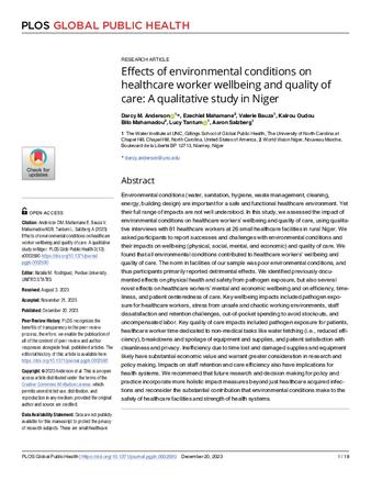 Effects of environmental conditions on healthcare worker wellbeing and quality of care: A qualitative study in Niger thumbnail