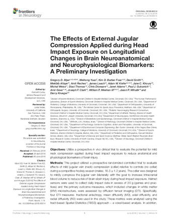 The Effects of External Jugular Compression Applied during Head Impact Exposure on Longitudinal Changes in Brain Neuroanatomical and Neurophysiological Biomarkers: A Preliminary Investigation thumbnail