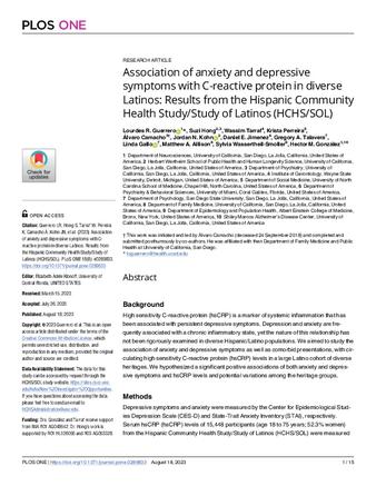 Association of anxiety and depressive symptoms with C-reactive protein in diverse Latinos: Results from the Hispanic Community Health Study/Study of Latinos (HCHS/SOL) thumbnail
