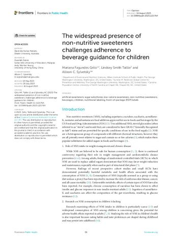 The widespread presence of non-nutritive sweeteners challenges adherence to beverage guidance for children thumbnail