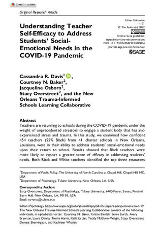 Understanding Teacher Self-Efficacy to Address Students’ Social-Emotional Needs in the COVID-19 Pandemic thumbnail