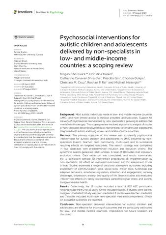 Psychosocial interventions for autistic children and adolescents delivered by non-specialists in low- and middle-income countries: a scoping review thumbnail