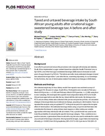 Taxed and untaxed beverage intake by South African young adults after a national sugar-sweetened beverage tax: A before-and-after study thumbnail