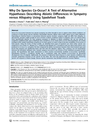 Why Do Species Co-Occur? A Test of Alternative Hypotheses Describing Abiotic Differences in Sympatry versus Allopatry Using Spadefoot Toads thumbnail